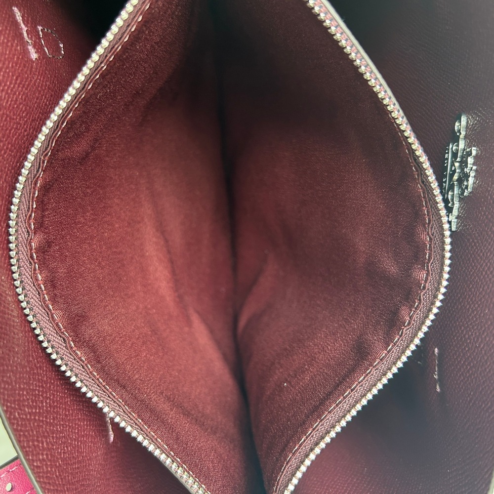 Coach Mollie Tote 25 Brown Pink Signature Canvas Bow Print Tote Excellent - Picture 3 of 7